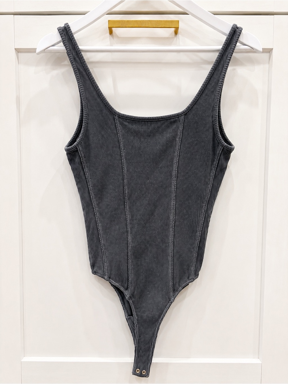 Agolde Ribbed Snap-Button One-Piece Bodysuit - Charcoal size Xs